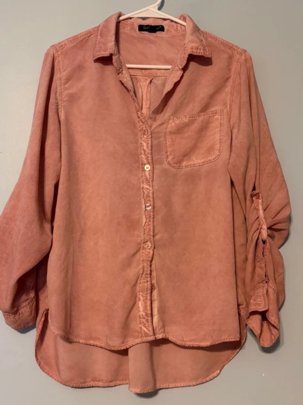Velvet Heart Pink Rayon Roll Tab Sleeve Tunic Shirt